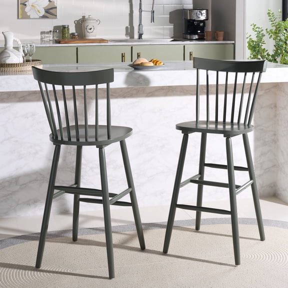 Safavieh Providence Traditional Mid Back Wood Stools, Dusty Green (Set of 2)