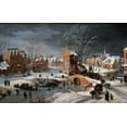 thumbnail image 2 of Bruegel, Pieter the Younger 32x22 White Modern Wood Framed Museum Art Print Titled - Winter Scene With Ice Skaters and Birds, 2 of 4
