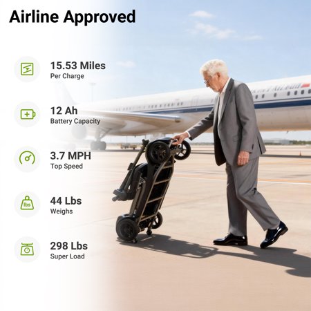 ScootNGo 44lbs Lightweight Foldable Mobility Scooter for Seniors & Adults - Airline Approved, Lithium Battery, USB & Storage Bag
