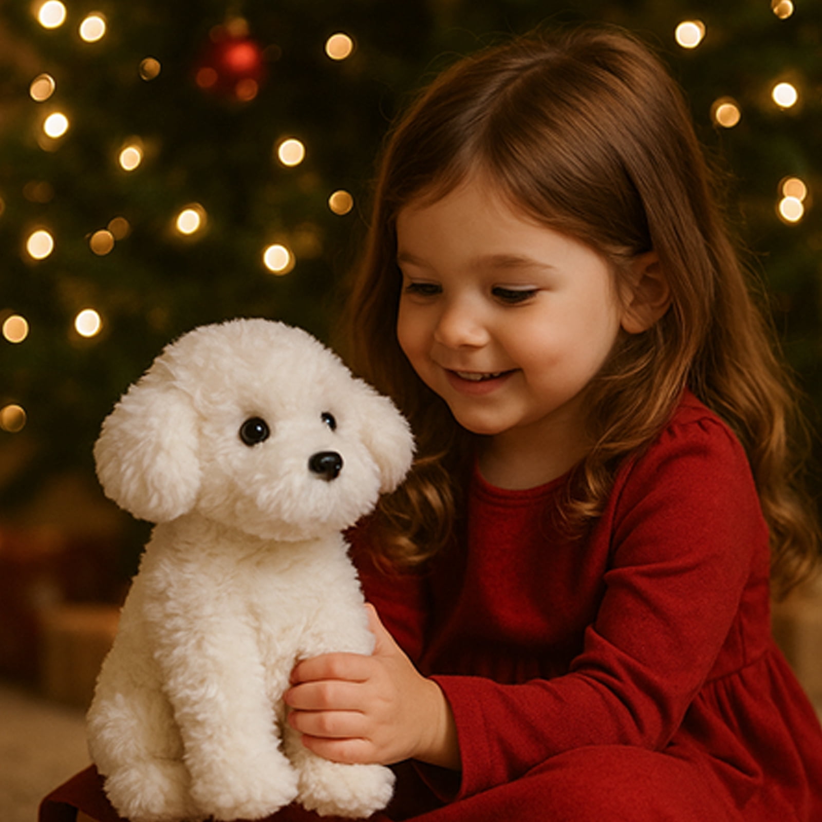 WEIGEDU White Toy Poodle Stuffed Animal, Bichon Frise Maltese Dog Puppy Plush Toy, 12.6 Inches