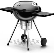 PENGFEI 22 Inch Charcoal Grill with 2 Foldable Side Tables,Charcoal Kettle Grills with Wheels,Outdoor bbq Grill,Portable Charcoal Grill for Camping,Party,Backyard (Black)
