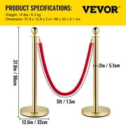 VEVORbrand Gold Stanchion Posts Queue 4pcs , 38 inch Red Velvet Rope, Crowd Control Barriers Queue Line Rope, Barriers for Party Supplies