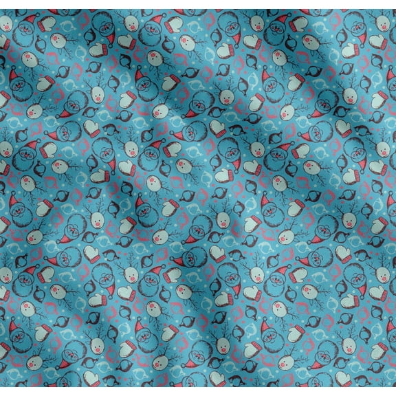 Soimoi Blue Cotton Voile Fabric Christmas Theme Party Printed Craft Fabric by the Yard 42 Inch Wide