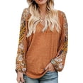 thumbnail image 1 of Blusa de mujer con estampado de empalme, manga larga, cuello en V, corte holgado, jersey informal para mujer, Top para trabajo, citas, viajes, naranja XL, 1 of 6