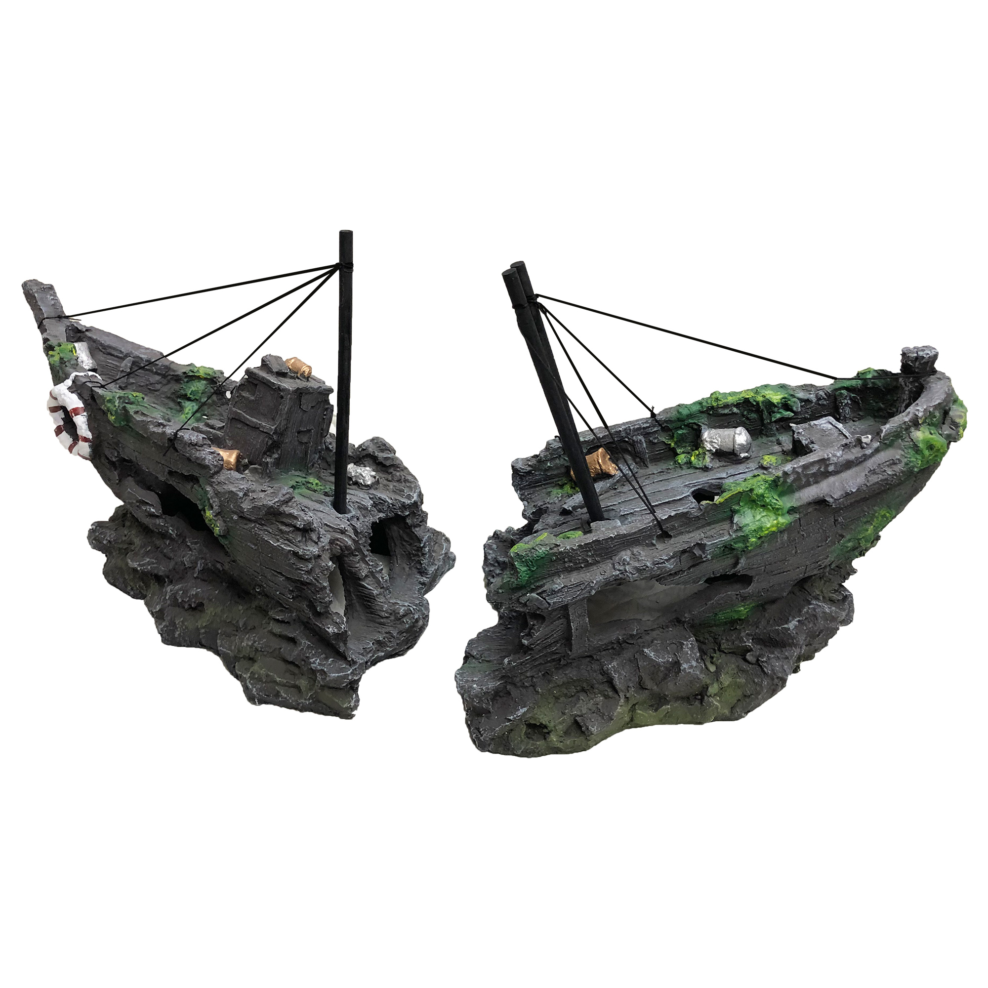 R&J Enterprises Huge Fish Tank Decor 31 inch Long 2-Piece Ship. Large Aquarium Decor for Your Fish Tank. 55 Gallon Fish Tank to 150 Gallon Aquarium. Aquarium Wood Ship for Aquarium Tank.