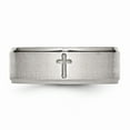 thumbnail image 3 of Primal Steel Stainless Steel Brushed and Cross 8mm Ridged Edge Band, 3 of 10