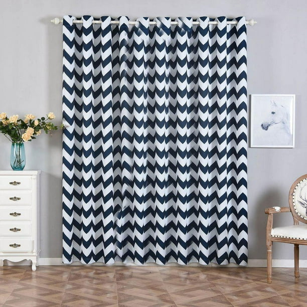 Chevron Blackout Curtains Pack Of 2 White Navy Blue 52 X96 Grommet Soundproof Velvet Clearance Com Chevron Blackout Curtains Pack Of 2, Navy Chevron Curtains