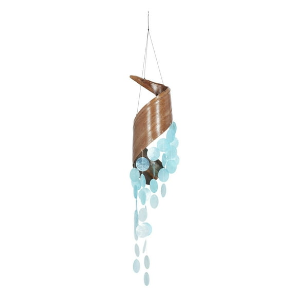 DecMode 32" Teal Shell Spiral Waterfall Geometric Windchime with Black Rope