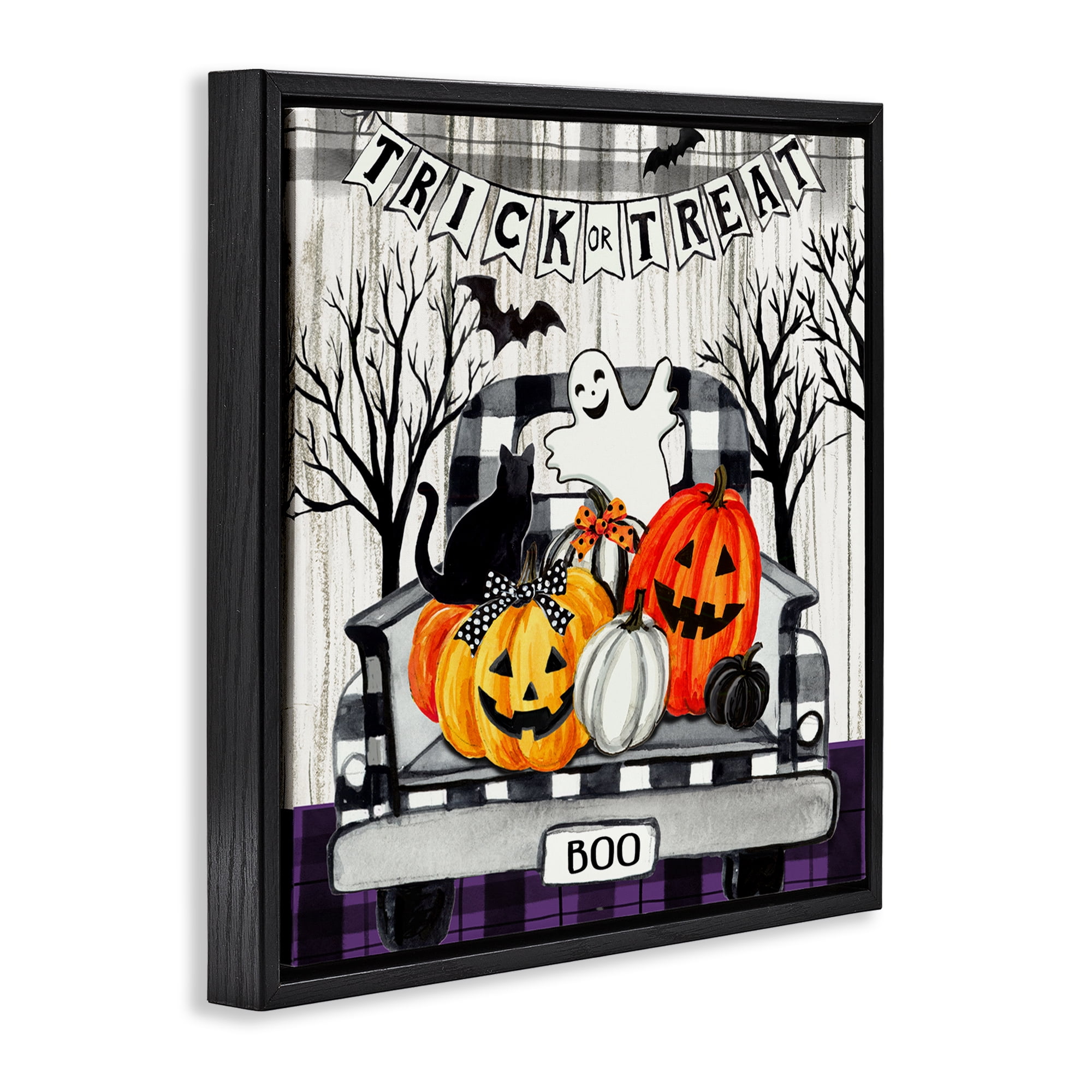 Stupell Industries Halloween Filled Truck Holiday Painting Black Floater Framed Canvas Art Print Wall Art, 25 x 25
