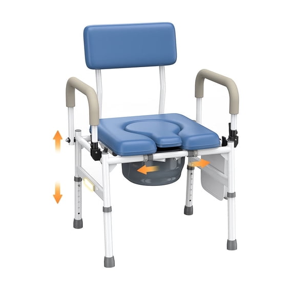 VOCIC Extra Wide Drop Arm Bedside Commode, 400 lbs Toilet Chair with Night Light & Padded Seat, Heavy Duty Adjustable Portable Toilet for Adult/Seniors, 6.3QT - YR11