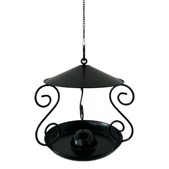 Bird Feeder Feeding Bowl Food Tray with Rainproof Metal Roof for Outdoors Garden Yard and Patio Decoration