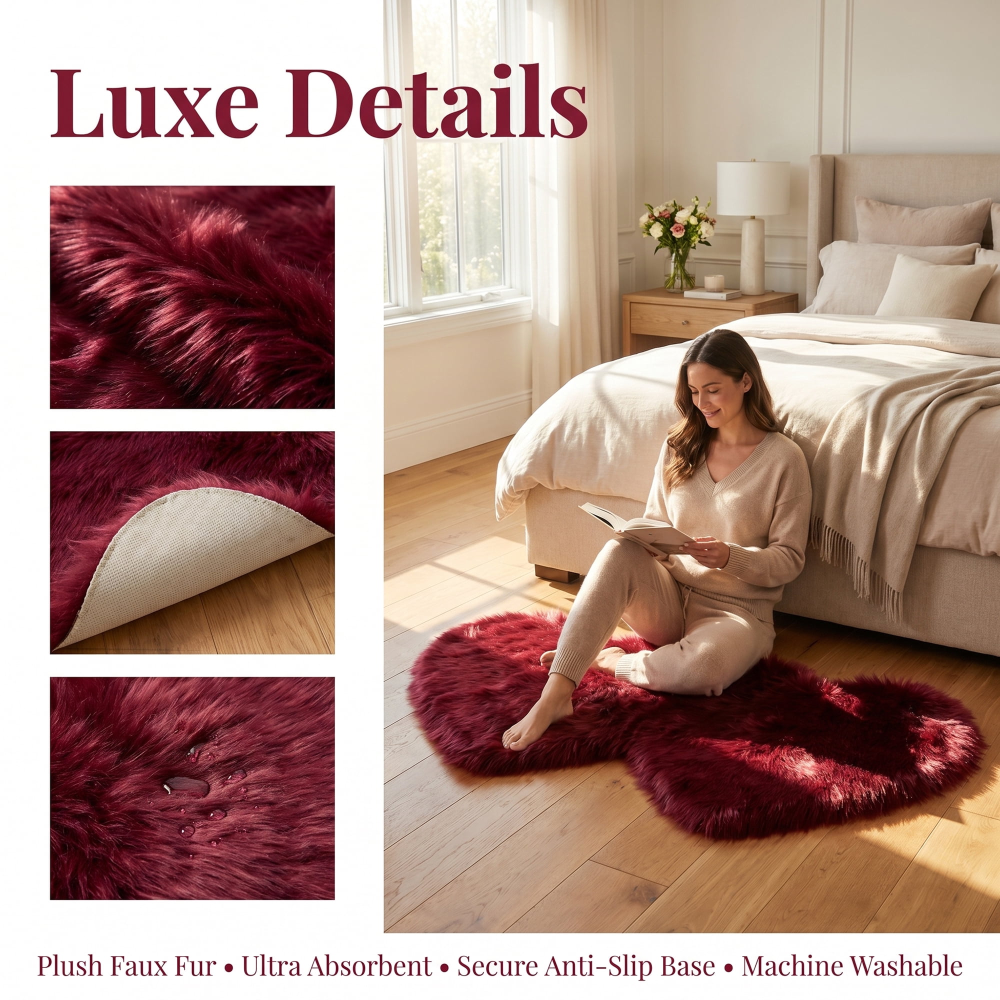 Unique Bargains Soft Fluffy Non Slip Narrow Fuzzy Shaggy Area Rug 28" x 14" Dark Red