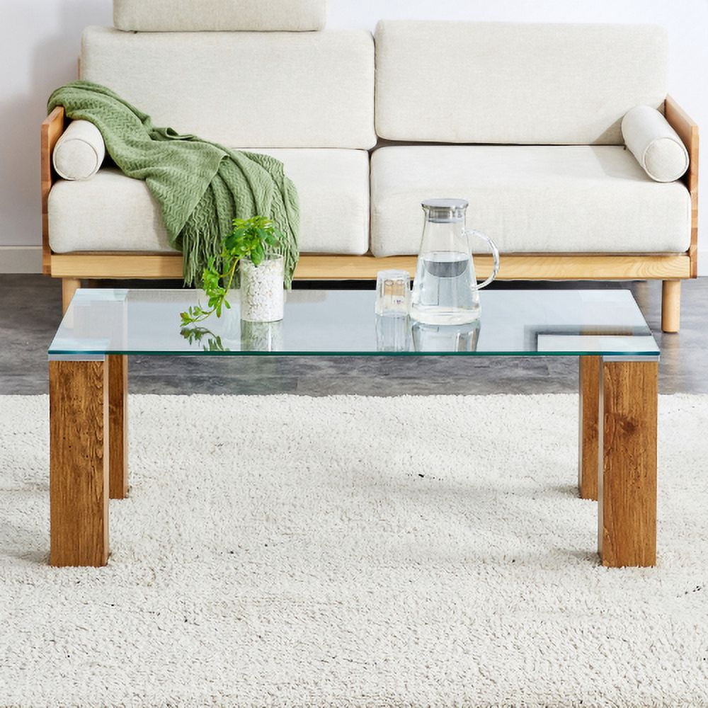 BSHTI Glass-Top Coffee Table,tea table, with MDF Legs - Stylish Blend of Elegance and Durability 44.9"*21.7"*16.9"