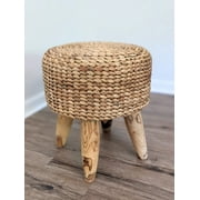 18" Round Hand Woven Water Hyacinth Ottoman Foot Stool Handmade Home Decor Night Stand Accent Display Side End Table