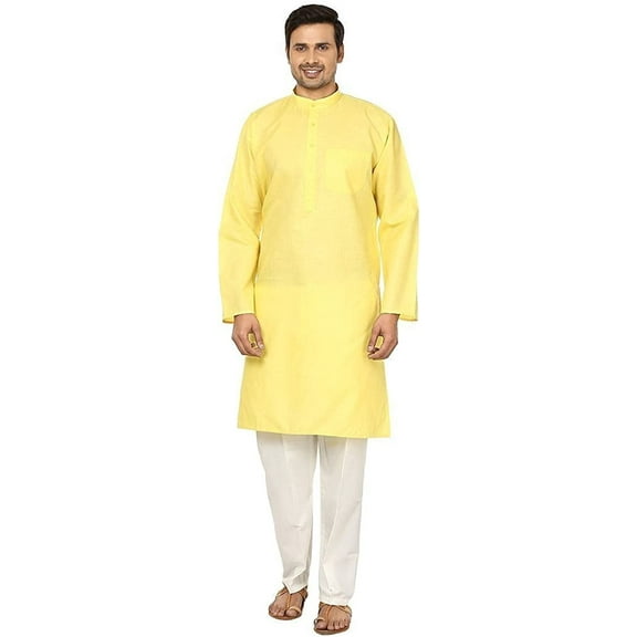 Royal Men's Yellow Linen Cotton Kurta Pyjama Set For Comfort Wear