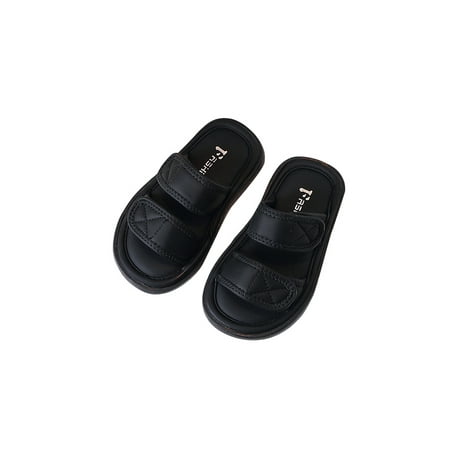 

Daeful Kids Flat Sandal Slip On Slide Sandals Beach Slippers Indoor Outdoor Open Toe Comfort Summer Slides Black 11C