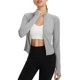 thumbnail image 2 of Camisa gris para mujer,Top corto de manga larga con protección solar para mujer, camisa con cremallera completa UPF y lentejuelas, blusa informal de poliéster para uso diario, sopatenor, 2 of 9