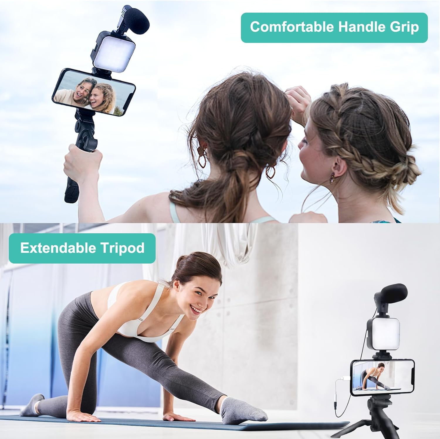 Vlogging Kit for iPhone, Android with Tripod, 36 LED Light, Vlogging Starter kit with Mini Microphone for Live Stream, Video Calls, Vlogging