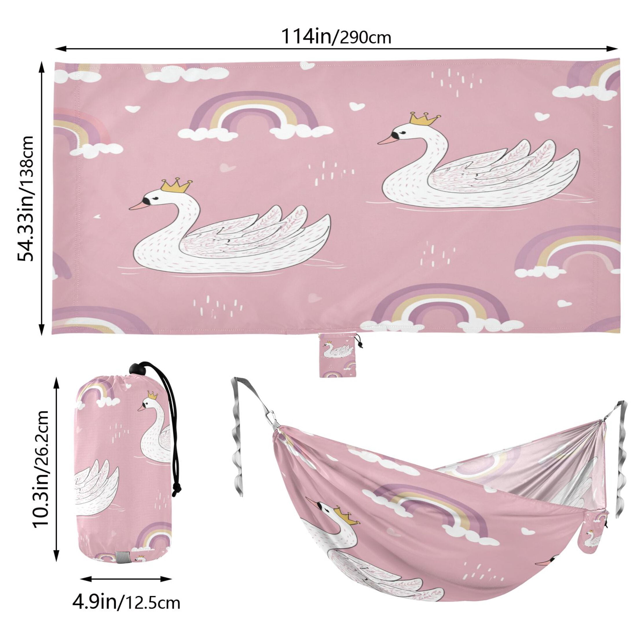 Hammock Camping Hammock Nylon Portable Hammock Travel Camping Hammock Crown Swans Rainbow Dinos