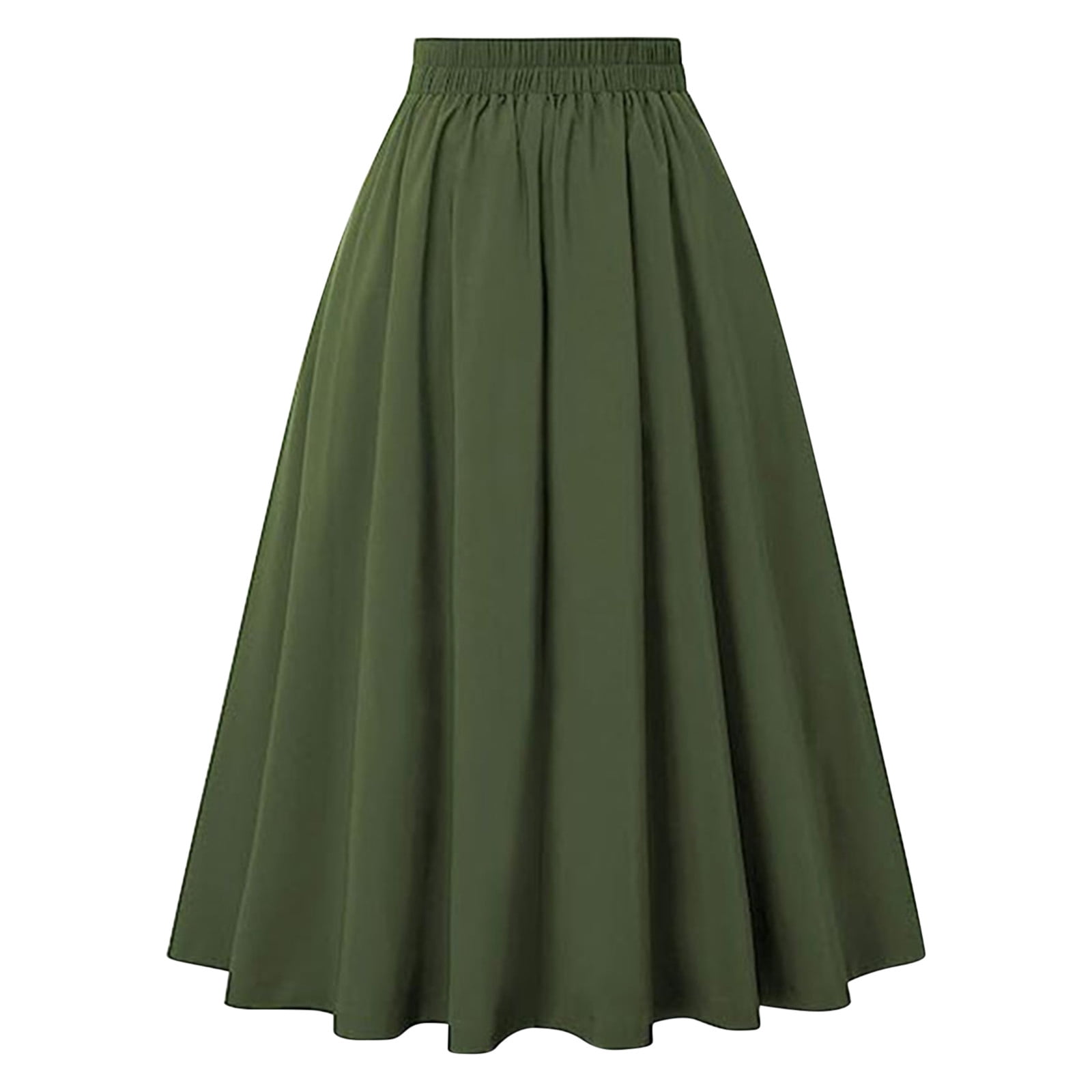 Cavosen Athletic Skirts for Women Long Maxi Ankle Length Skirts Pleated Summer Skirts High Waist Plain Pencil Skirts Dress Button with Pocket Beachwear Resortwear Green L