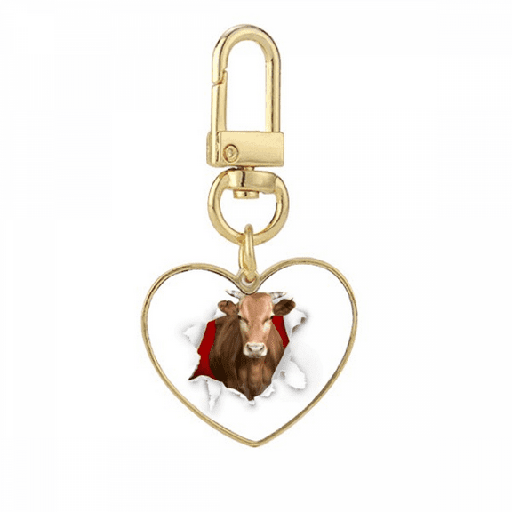 Animal Paper Break Shocks Bulls Gold Heart Keychain Metal Keyring Holder