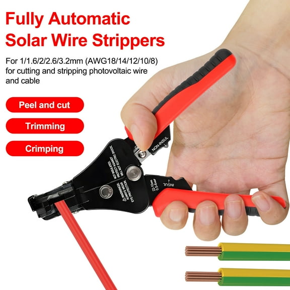 Automatic Wire Stripper and Cutter, Self-Adjusting Heavy Duty Stripper for AWG 8-18 Wires & Household Cables, with Safety Lock Jaw, Adjustable Tension Thumbwheel & Length Gauge for Electrical and DIY