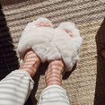 thumbnail image 3 of Hi Clasmix Fuzzy Slippers for Women-Cross Band Cozy House Home Bedroom Fluffy Slippers Plush Furry Open Toe Slide Slipper, 3 of 3