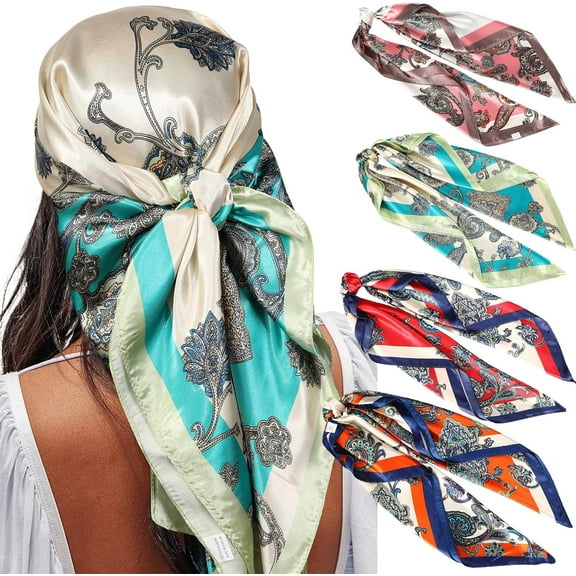 4PCS Silk Scarf Womens Elegant Large Head Scarves Soft Silk Feel Satin Square Scarf Shawl