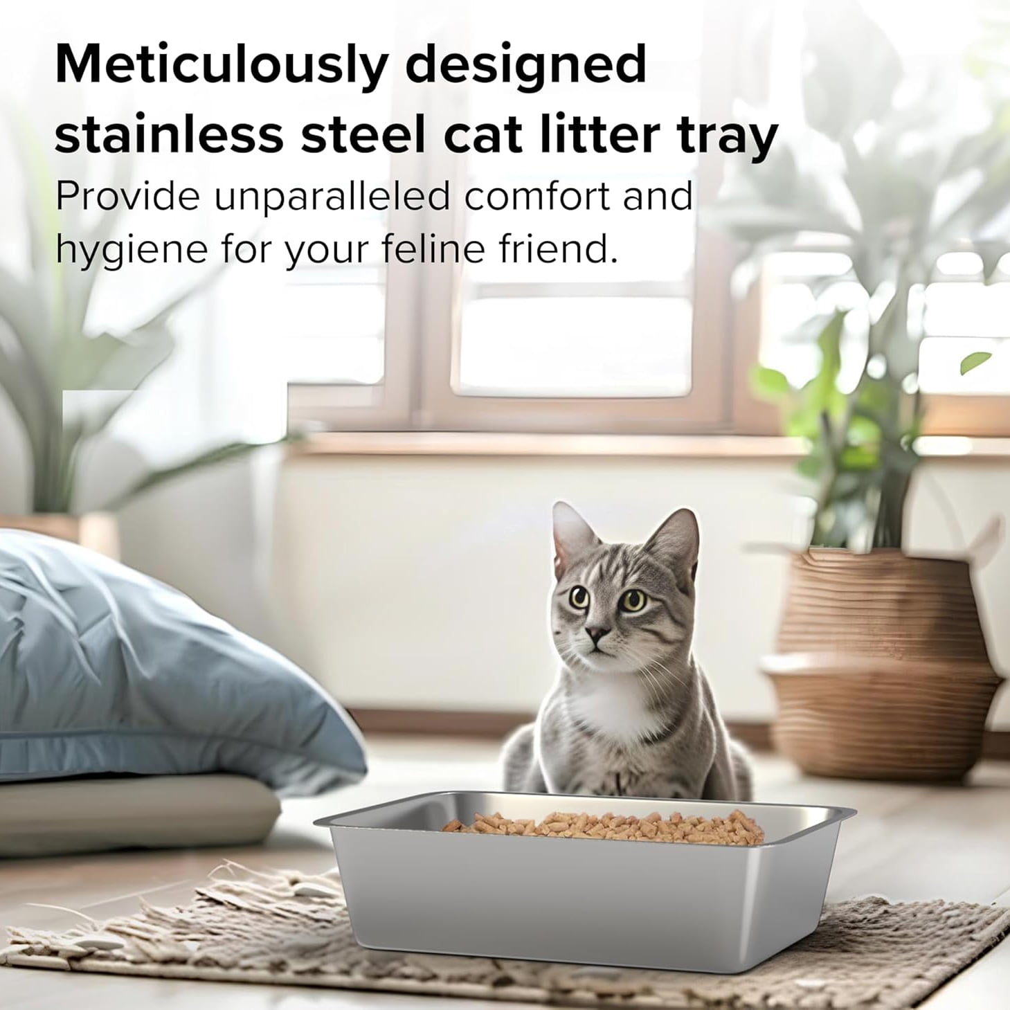 Stainless Steel Cat Litter Box, Large Metal Litter Tray, Never Absorbs Odors,Stain Free, Rustproof, Non Stick Smooth Surface  23.6"L x 15.7"W x 6"H