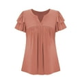 thumbnail image 6 of Women's V Neck Shirts Summer Short Sleeve T-Shirt Pleated Tunic Blouse Plain Classic Basic Tops Button up Shirts Casual Loose Everyday Pullover Top, 6 of 7