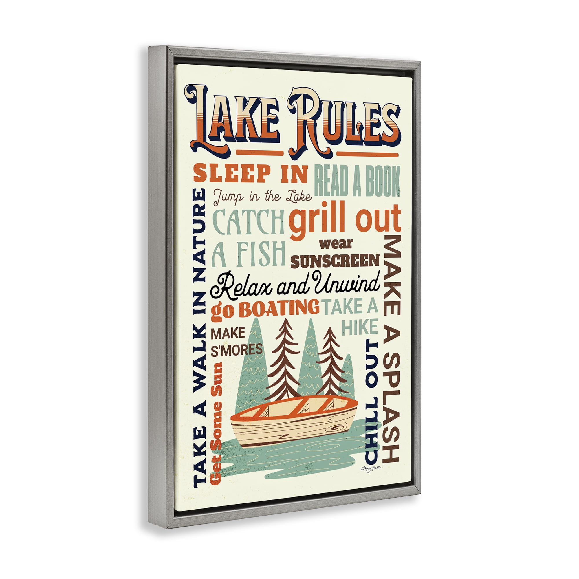 Stupell Industries Lake Rules Fun Activities Text & Numbers Painting Gray Floater Framed Canvas Art Print Wall Art, 21 x 31