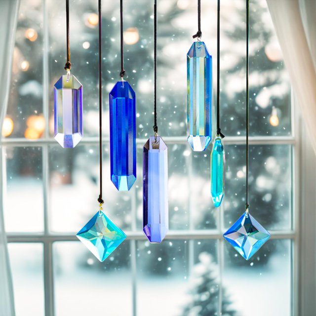 Adornos colgantes con prismas de cristal HDCRYSTALGIFTS, 7 unidades, azul, 4,7 cm