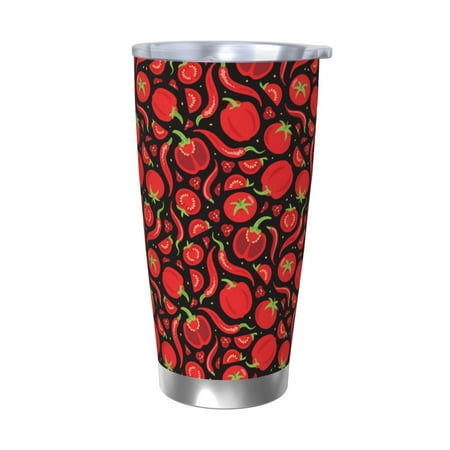 

Cauagu Tomatoes And Chili Pattern 20oz Tumbler Stainless Steel Vacuum Insulated Tumbler with Lid Insulated Coffee Mug Thermal Cup with Splash Proof Sliding Lid-Without Straw