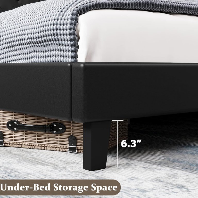 Homhougo Bed Frame, Queen Size, Adjustable Tufted Leather