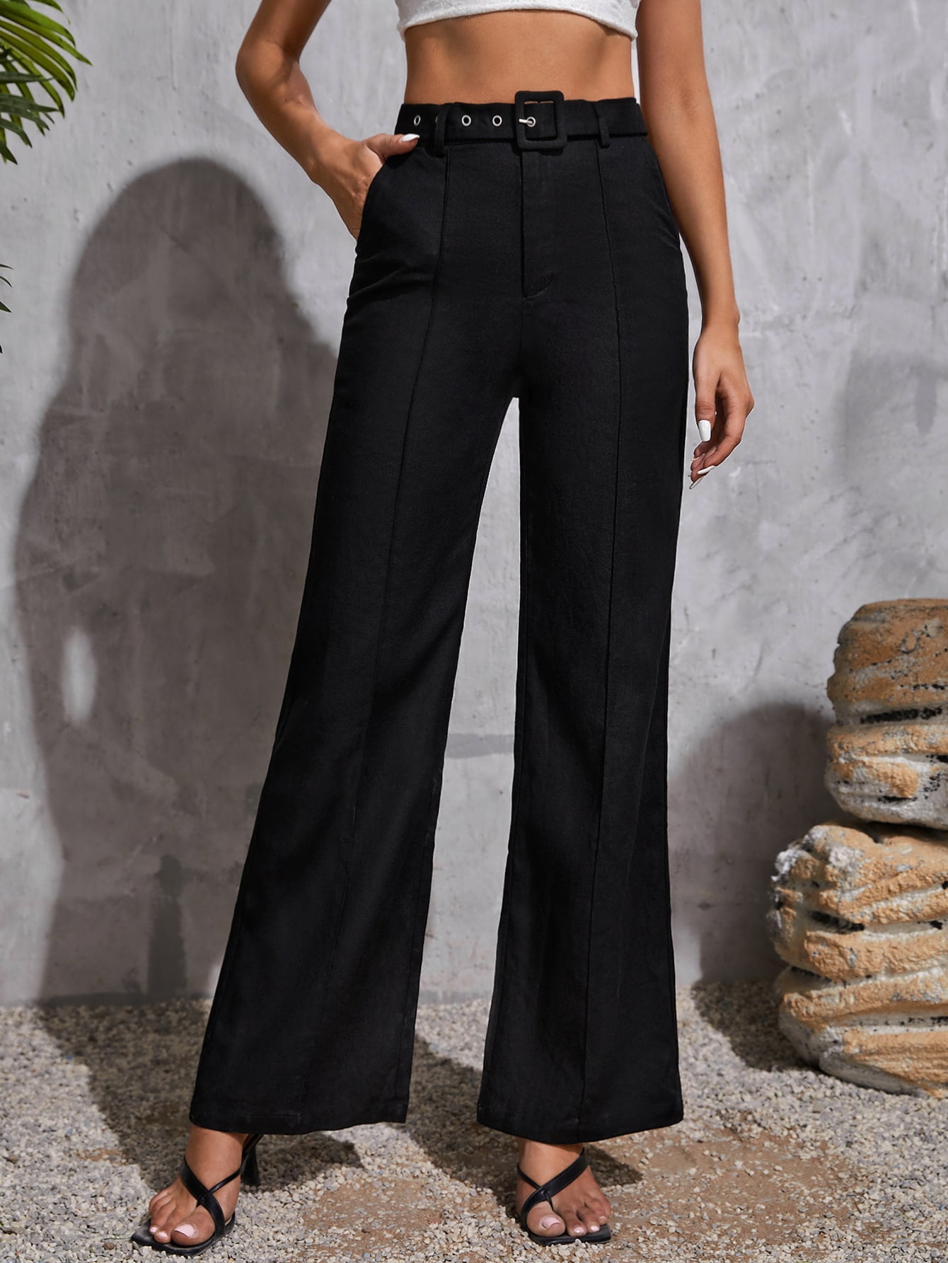 Women's Tall High Waist Eyelet Buckled 