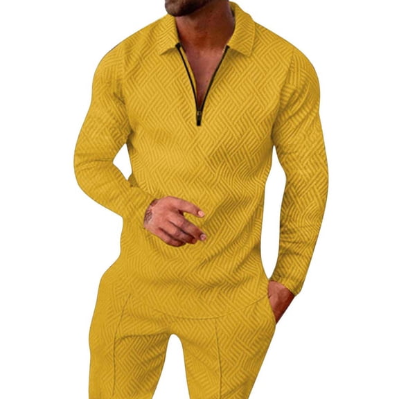 Vedolay Polos for Men Casual Solid Shirt Long Sleeve Button Turn-Down Collar Tops Yellow,L