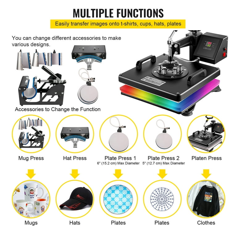 5 IN 1 Combo T-Shirt Printing Heat Press Machine 15x15 Transfer  Sublimation