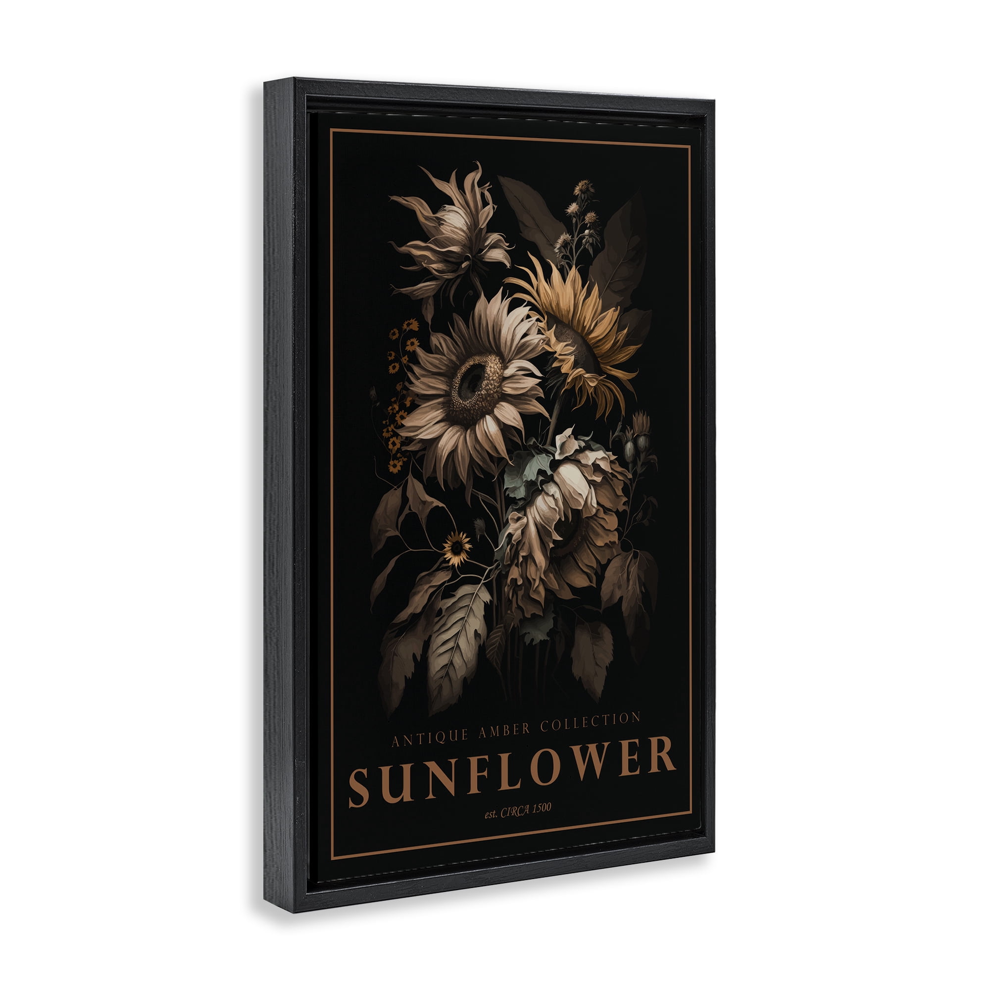 Stupell Industries Antique Sunflower Light Black Framed Floater Canvas Wall Art, design by Chris Giampietro