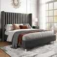 thumbnail image 2 of VanAcc Queen Velvet Tufted Upholstered Platform Bed Frame with Headboard , No Box Spring Needed, Grey, 2 of 10