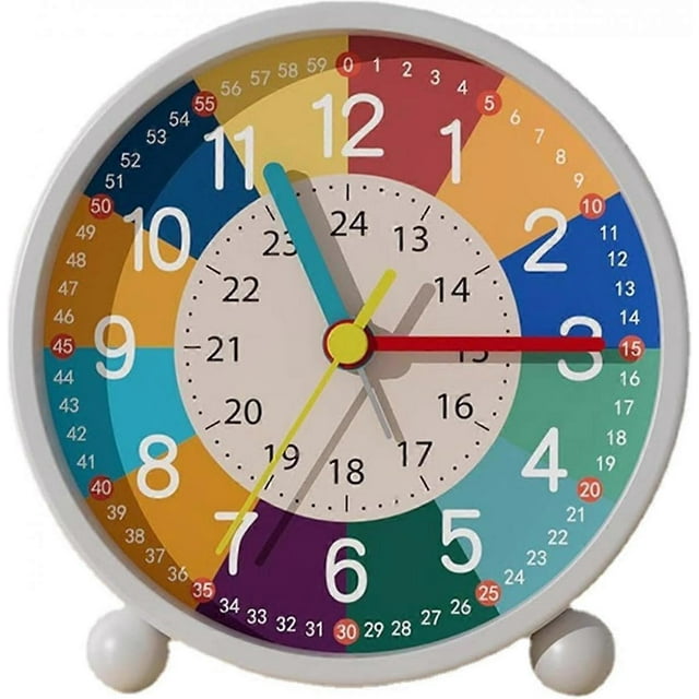 Reloj despertador para niños, despertador con luz nocturna, despertador recargable de dibujos animados con movimiento de barrido de segundos, despertador analógico, alarma de campana C