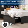 thumbnail image 4 of Full Size Bed Frame with High Storage Bookcase Headboard, Wood Bed Frame with 4 Storage Drawers, Built in Charging Station, No Box Spring Needed, Metal Frame, Noise-Free, Vintage Black, 4 of 9