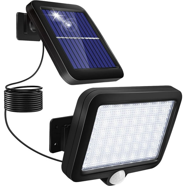 Lámpara solar para exteriores con sensor de movimiento, iluminación solar para exteriores, resistente al agua, IP67, ángulo de iluminación de 120°, luz solar para jardín con cable de 5 m para patio,