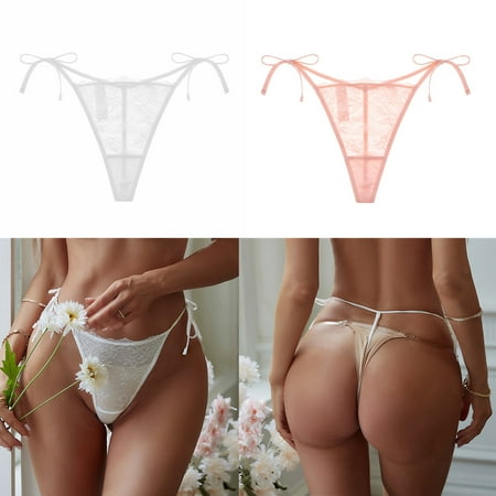 

Women s Sexy Side Tie G-String Thongs See Through Underwear 2 Pieces