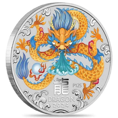 2024 1/4 oz Colorized Lunar Dragon Silver Coin BU Perth Mint