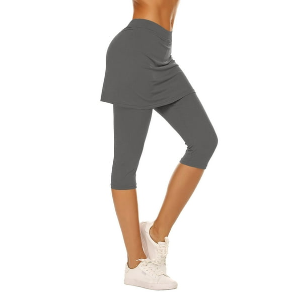 Womens Yoga Skirted Capri Leggings Golf Tennis Pants with Skirt Running Workout Active Skorts