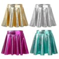 thumbnail image 2 of Kids Girls Glossy Metallic Flared Pleated A-Line Mini Skater Skort Dance Skirts Athletic Shiny Scoot, 2 of 4