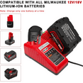 thumbnail image 2 of M12-18C Li-ion Battery Charger Replacement for Milwaukee 48-59-1812 48-11-2420 48-11-1815 48-11-1840 48-11-1841 48-11-1850 Power Tools Batteries, 2 of 6