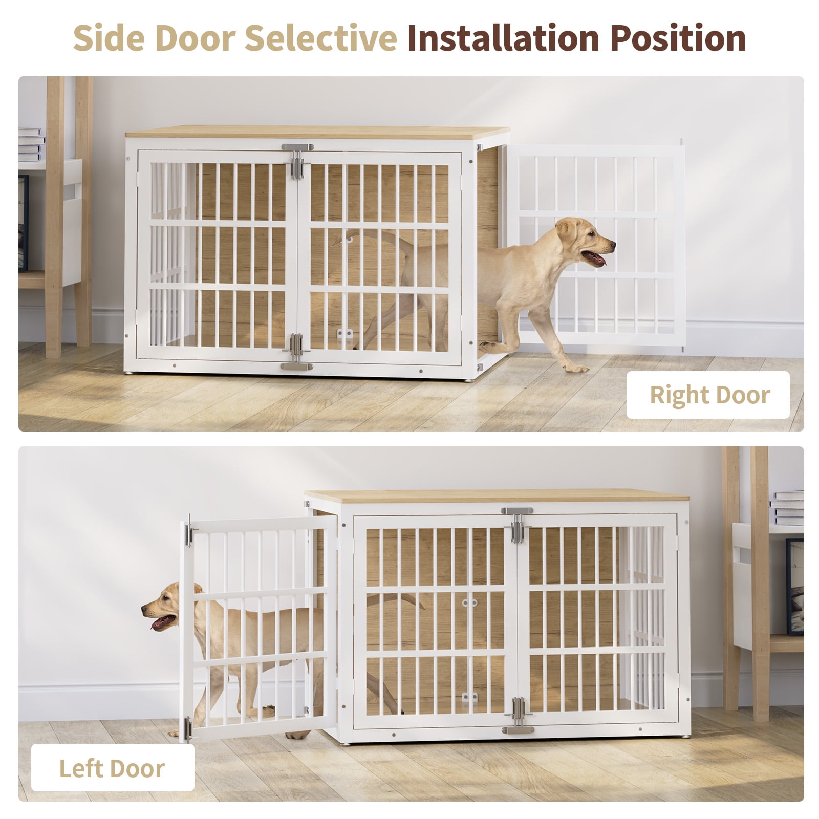 33'' Heavy Duty Dog Crate Furniture with 3 Doors,Wooden Side End Table Indoor Combination Dog Cage For Small to Medium Dog Extra-Large