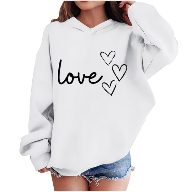Sudadera con capucha y estampado de corazón de San Valentín, sudadera de manga larga para niños y niñas, chaqueta para niñas de talla mediana y grande.
