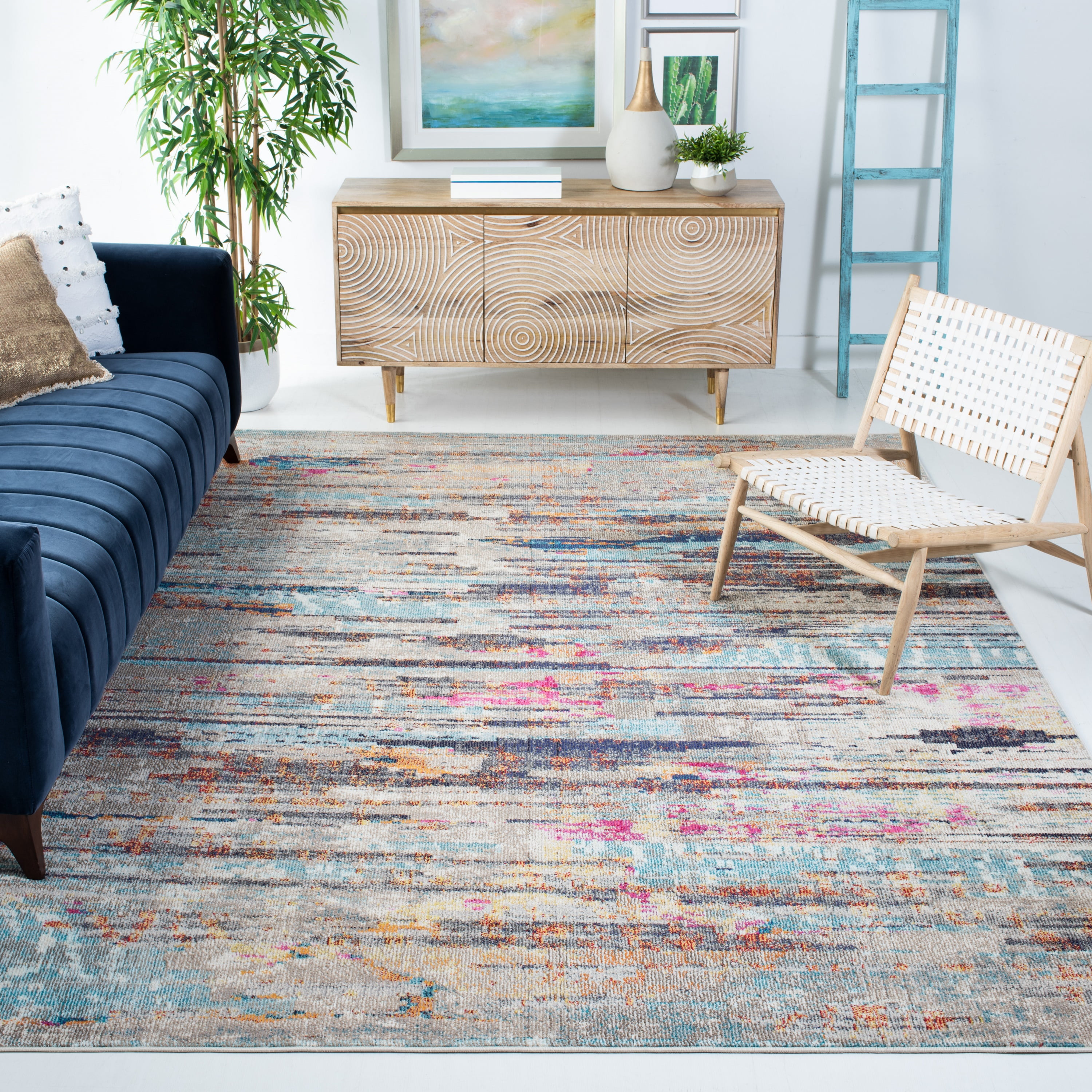 SAFAVIEH Madison Orlando Abstract Distressed Area Rug, Grey/Turquoise ...